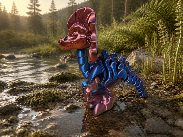 3D-Druck – Flexi Skeleton Dilophosaurus | Bewegliche Dinosaurierfigur, 16 cm