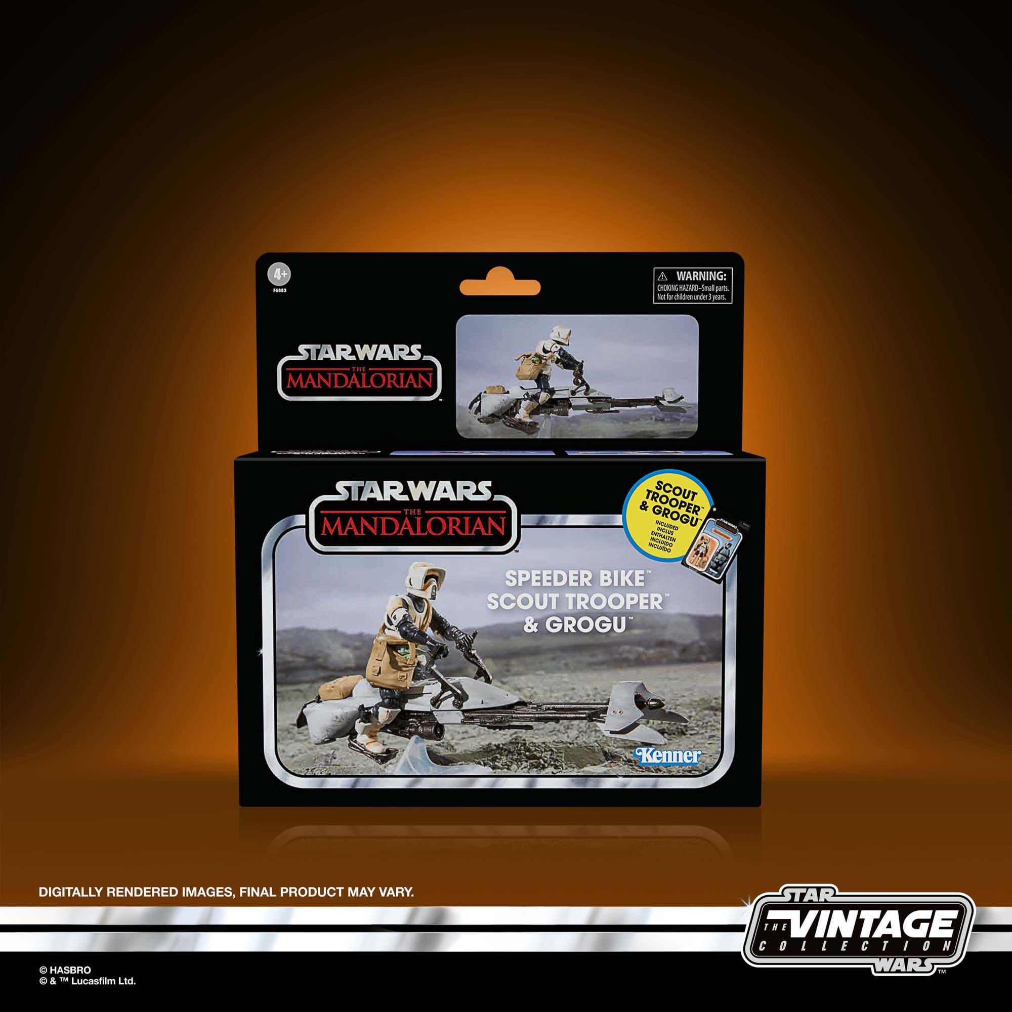 STAR WARS THE VINTAGE COLLECTION - THE MANDALORIAN - SPEEDER BIKE WITH SCOUT TROOPER & GROGU