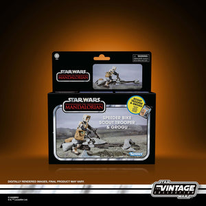 STAR WARS THE VINTAGE COLLECTION - THE MANDALORIAN - SPEEDER BIKE WITH SCOUT TROOPER & GROGU