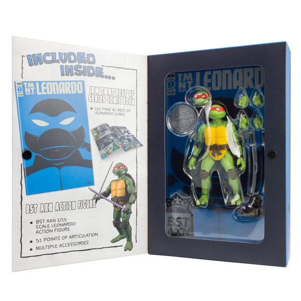 TEENAGE MUTANT NINJA TURTLE - BST AXN - IDW ACTIONFIGUR & COMIC LEONARDO EXCLUSIVE (13CM)